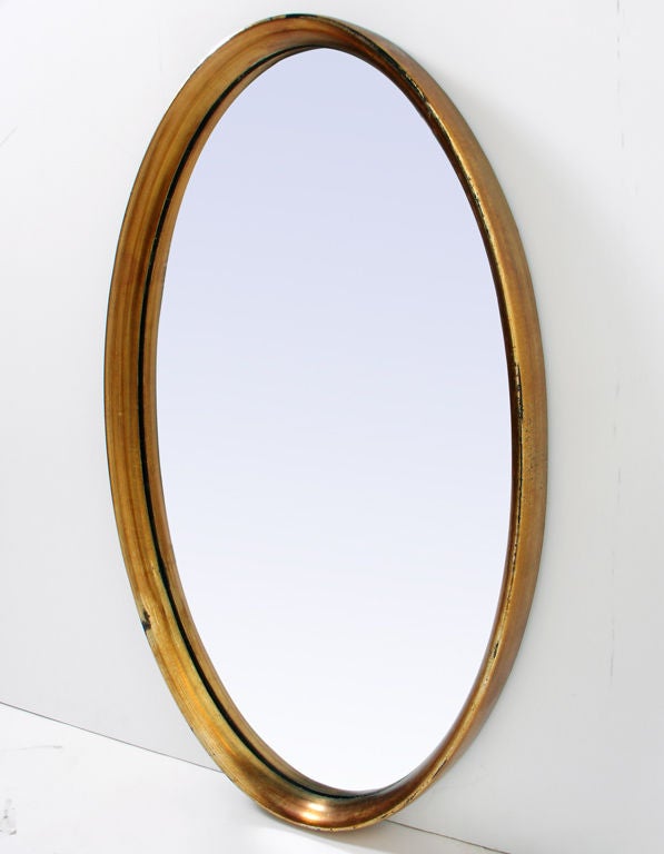 American Modernist Oval Gold Leaf Mirror