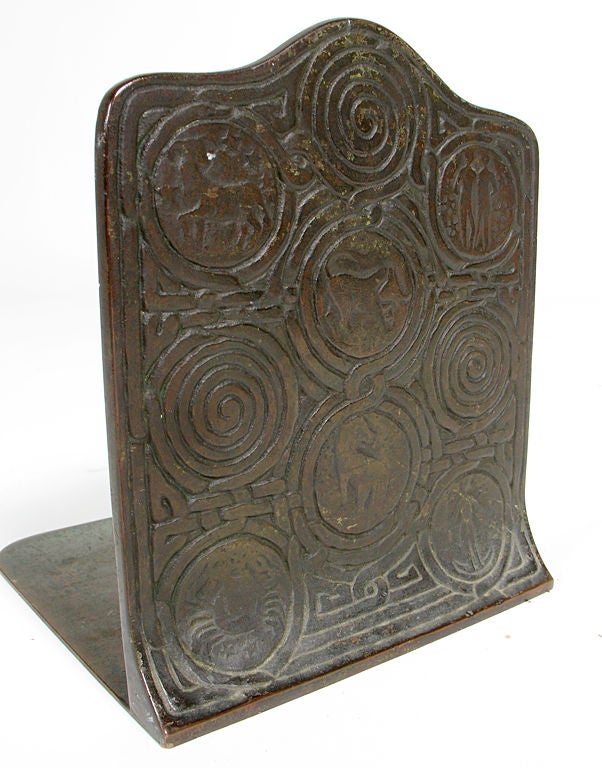 American Tiffany Zodiac Bronze Bookends with Great Patina