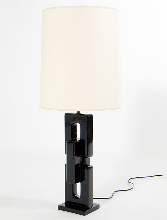 Sculptural "Link" Form Black Ceramic Lamps