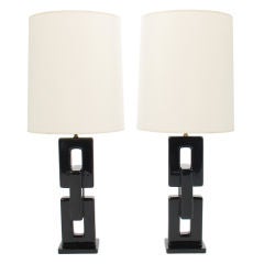 Sculptural "Link" Form Black Ceramic Lamps