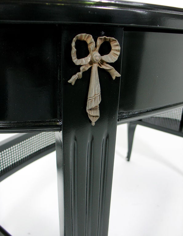 American Elegant Black Lacquer Oval Desk with Bronze Hardware