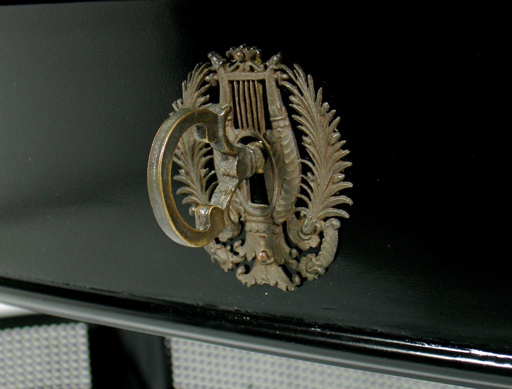 Wood Elegant Black Lacquer Oval Desk with Bronze Hardware