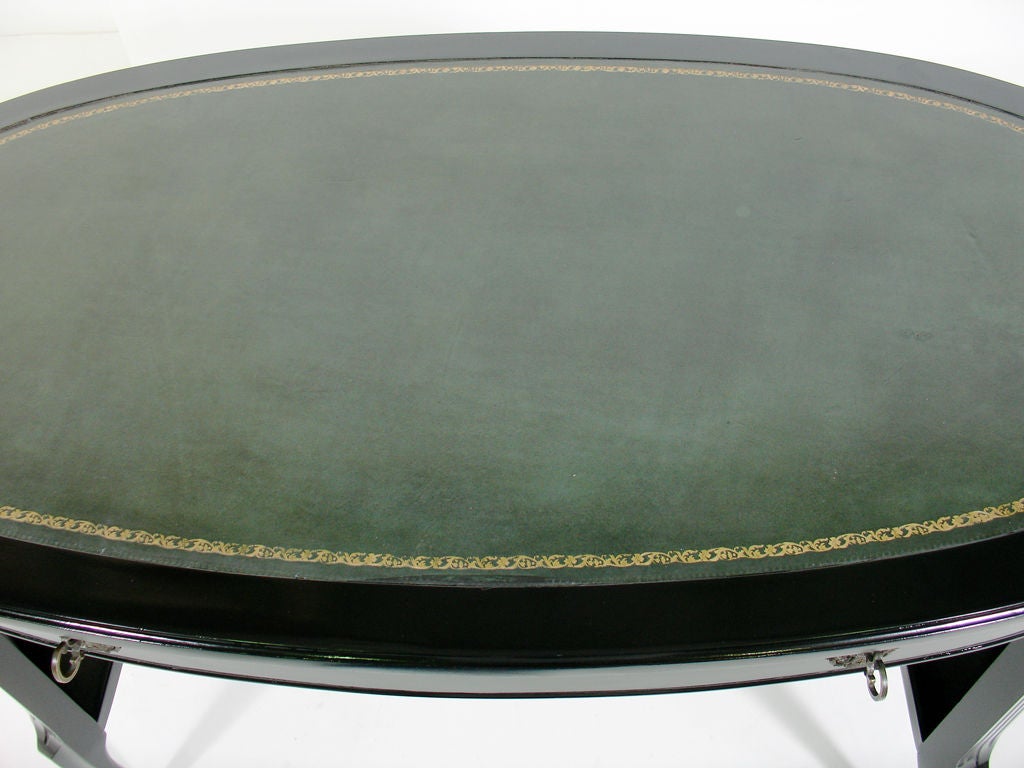 Elegant Black Lacquer Oval Desk with Bronze Hardware 2