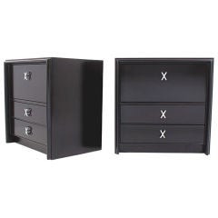 Pair of Paul Frankl Nightstands  Black Lacquer & Nickel Hardware