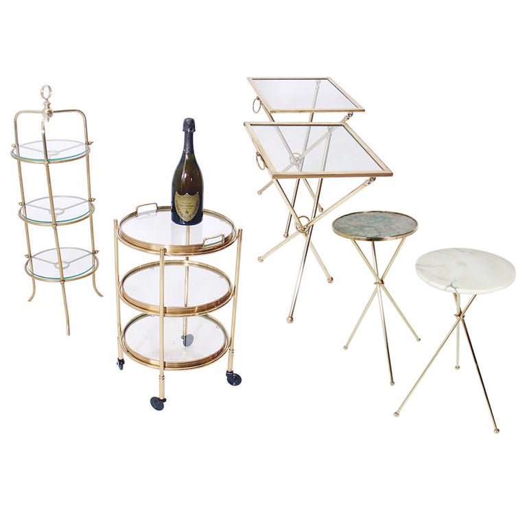 Selection of Brass Serving Tables and Cart for Entertaining