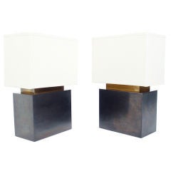 Pair of Clean Lined Modern Lamps in Bronze Finish