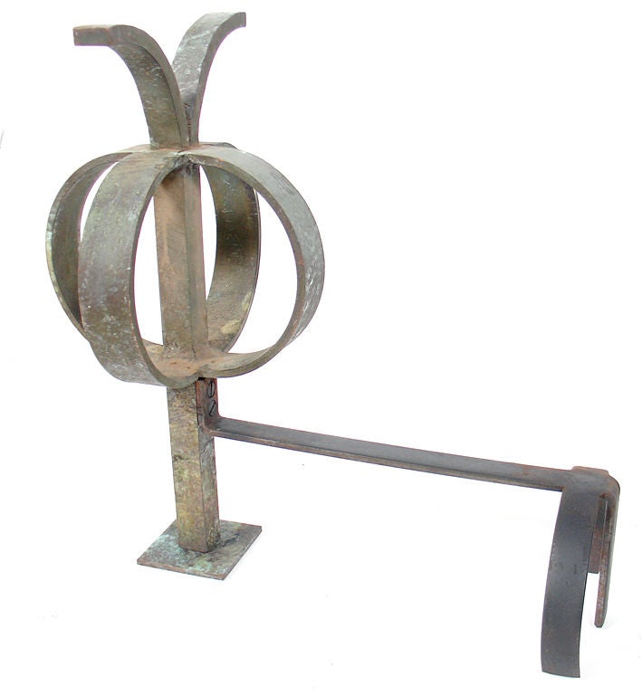 Mid-20th Century Pair of Sculptural Bronze Andirons