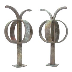 Pair of Sculptural Bronze Andirons