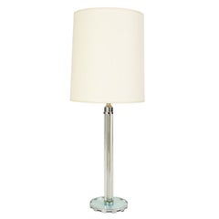 Lampada da tavolo Grattacielo Art Deco con asta in vetro e nichelato