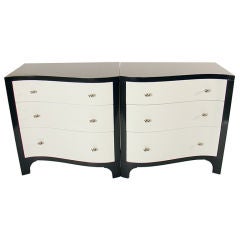 Pair of Serpentine Front Chests in Black and White Lacquer