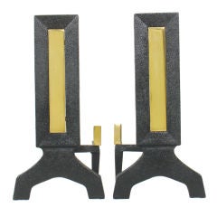 Retro Clean Lined Brass and Iron Andirons