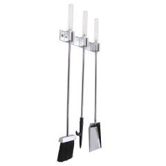 Wall Mounted Lucite and Chrome Fire Tool Set