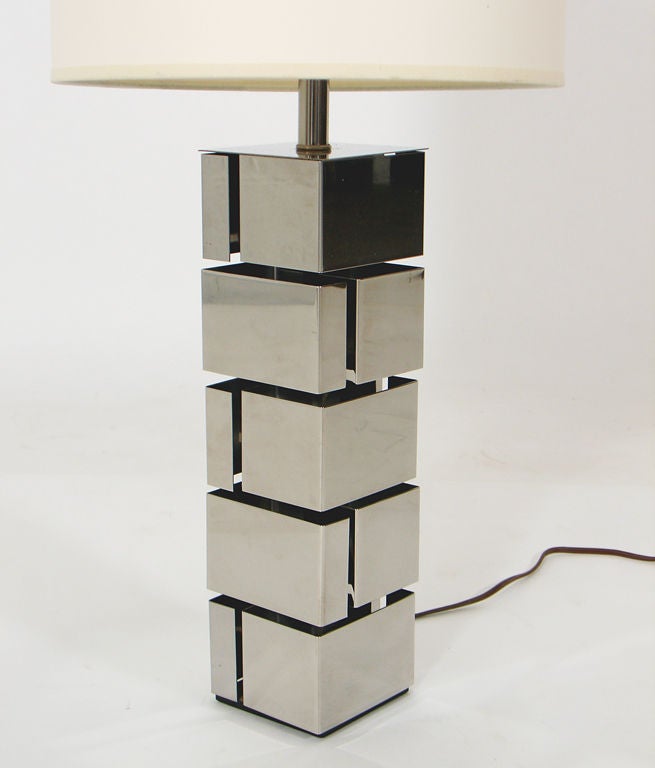 American Pair of Geometric Chrome Lamps For Sale