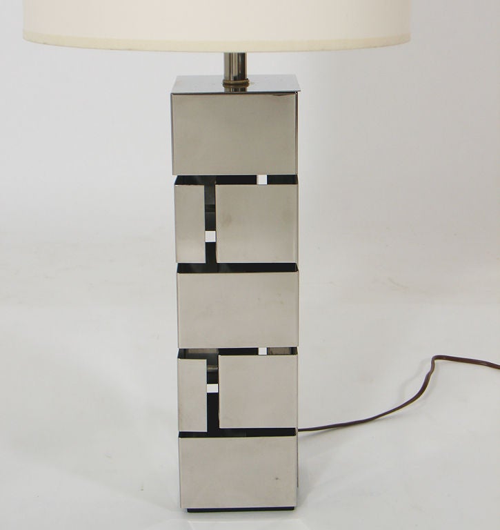 Pair of Geometric Chrome Lamps In Excellent Condition For Sale In Atlanta, GA