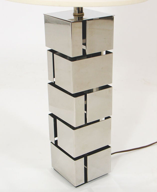 Mid-20th Century Pair of Geometric Chrome Lamps For Sale