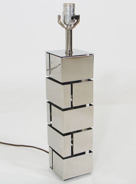 Pair of Geometric Chrome Lamps For Sale 1
