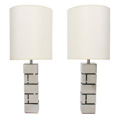 Pair of Geometric Chrome Lamps 2