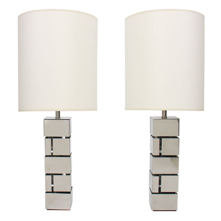 Pair of Geometric Chrome Lamps