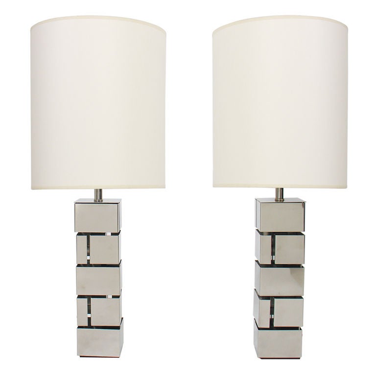 Pair of Geometric Chrome Lamps