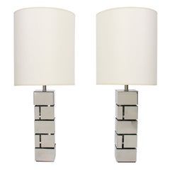 Pair of Geometric Chrome Lamps