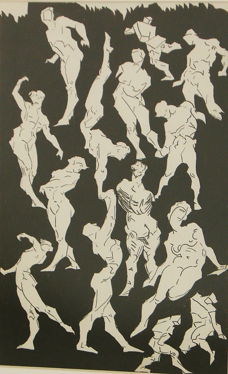 Original Cubist Male Nudes Drawing circa 1930's