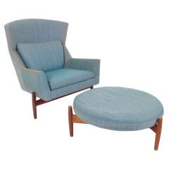 Rare Large Scale Lounge Chair and Ottoman by Jens Risom