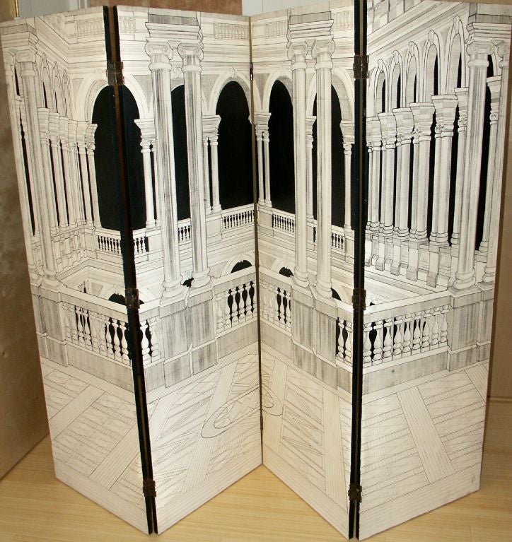 Mid-20th Century Architectural Trompe L'oeil Painted Room Divider Screen For Sale