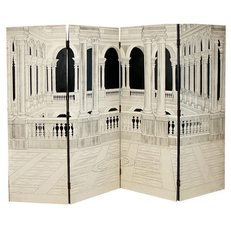 Architectural Trompe L'oeil Painted Room Divider Screen For Sale