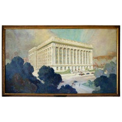 Vintage Monumental Original Architectural Oil Painting