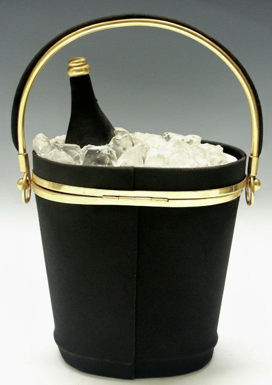 Wonderful and whimsical Black Suede Handbag in the shape of a Champagne bucket.  France