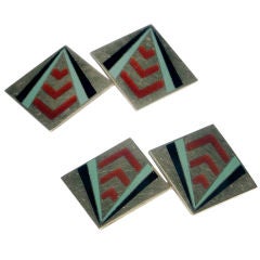 Art Deco  Cufflinks Enamel and 14K