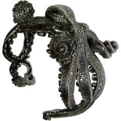 Vintage Bracelet Cuff Sterling in Octopus Form Surreal Amazing Detail