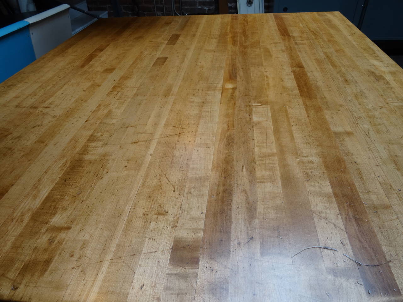 Maple-Top Industrial Table In Good Condition In Spokane, WA