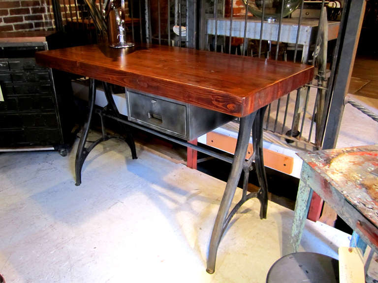 20th Century Industrial Table with Cast Iron Legs