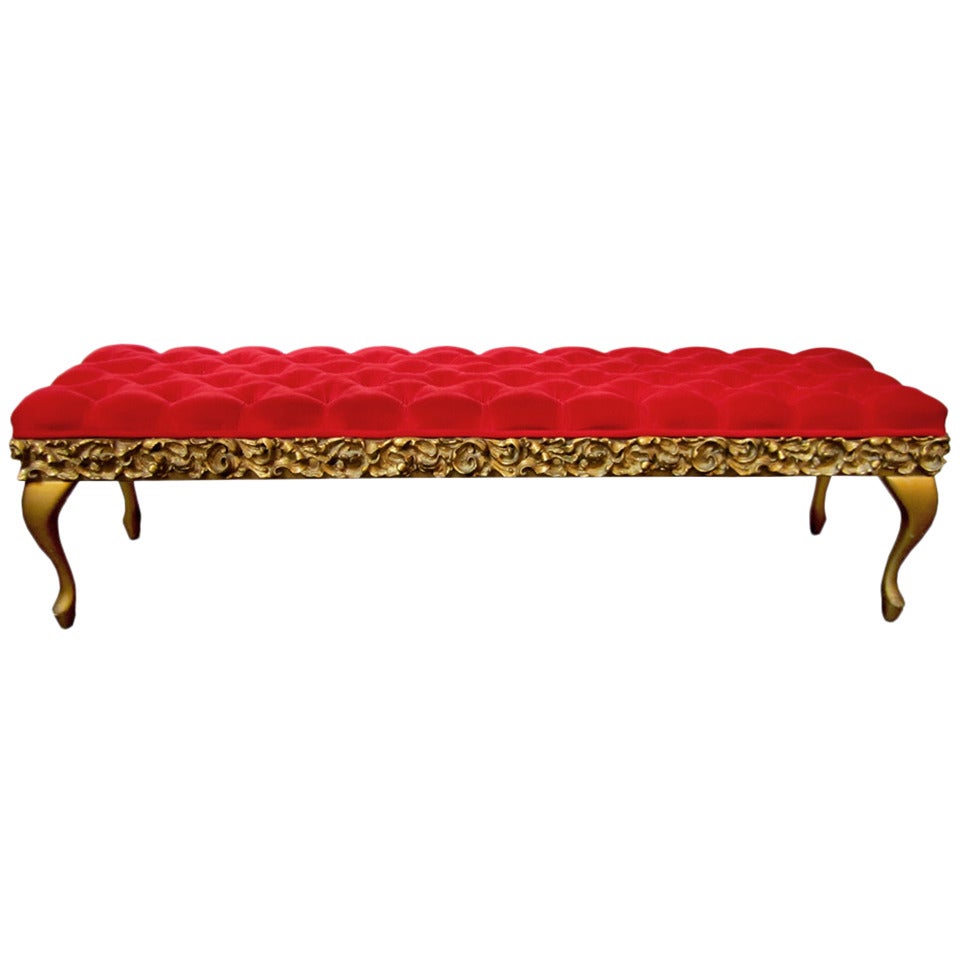Red Tufted Bench