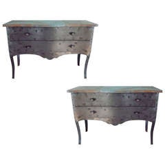 A Pair of Serpentine Louis XV Style Mid-Century Metal Two Drawer Commodes.