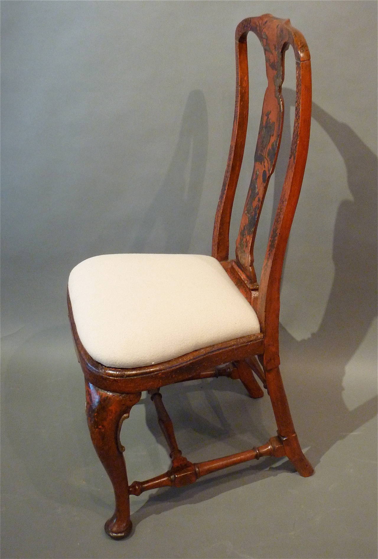 Rare Queen Anne Period 18th Century Red Lacquered Side Chairs 4