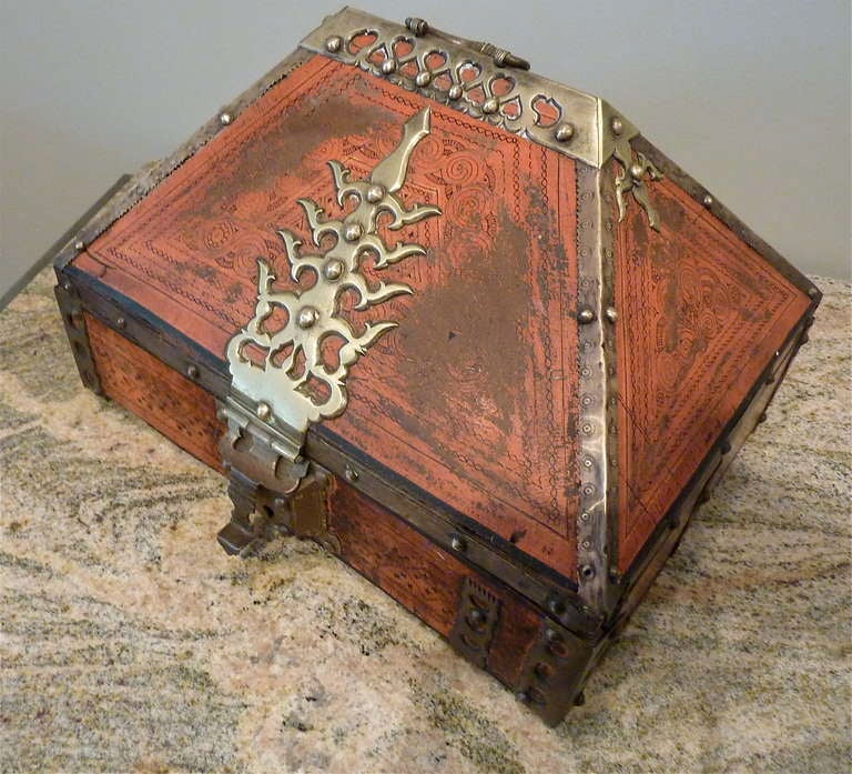 Indian 18th Century Brass Mounted and Lacquered  “Marriage”  Box.  