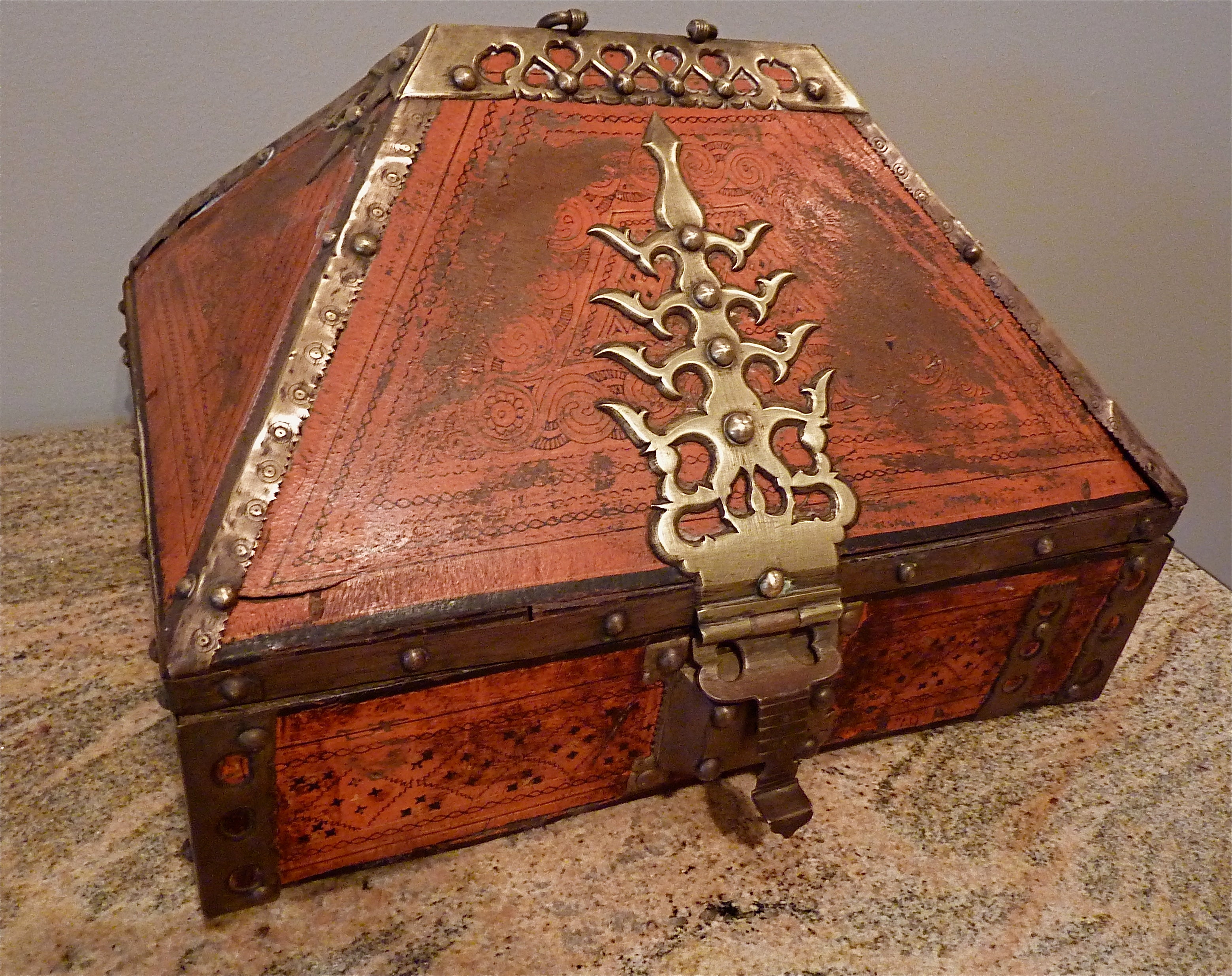 18th Century Brass Mounted and Lacquered  “Marriage”  Box.  