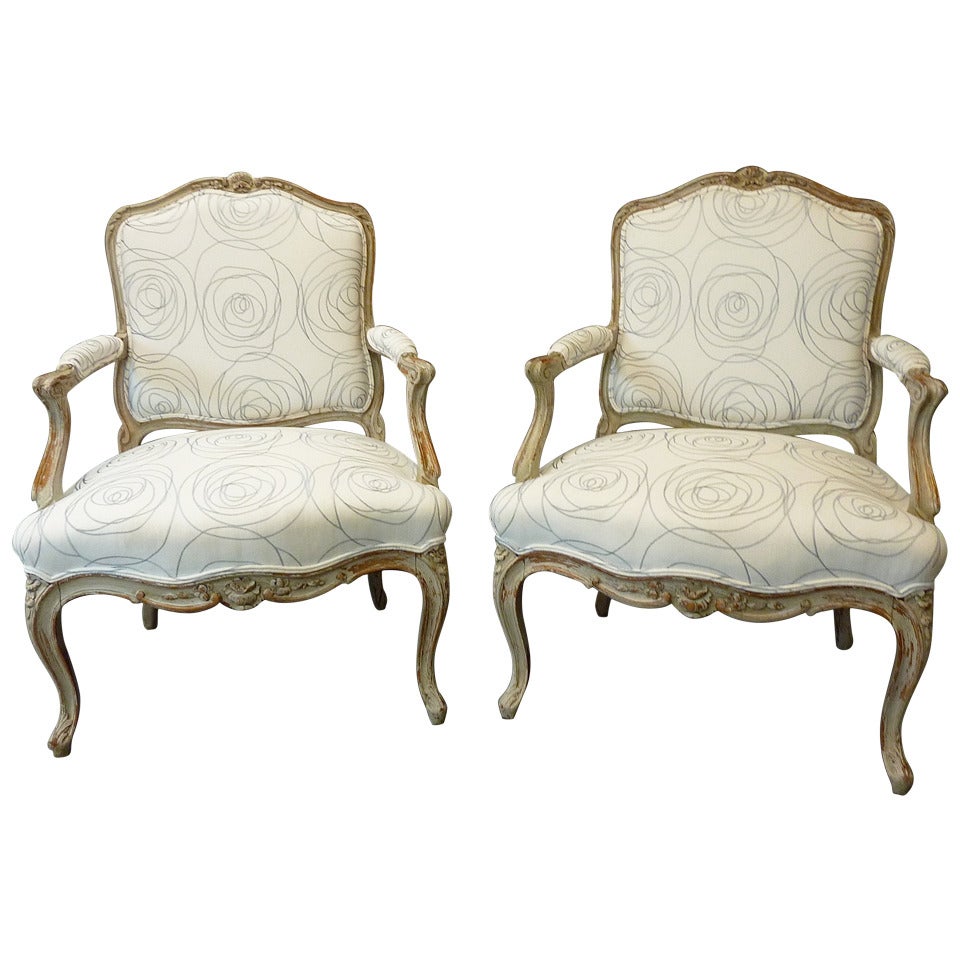Pair of Louis XV Style French Provincial Armchairs