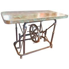 Antique Unusual Industrial Steel Table with Patinated Copper Top