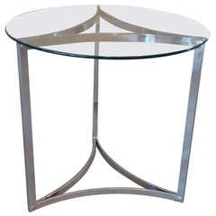 Mesa de centro cromada italiana moderna de mediados de siglo con tapa redonda de cristal