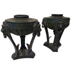 A Very Fine Pair of Neoclassical Bronze Lidded Urns