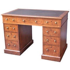 Antique 19th Century English Burl Walnut and Rosewood Crossbanded Kneehole Desk