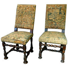 Antique Rare Pair of 17th Century Louis XIV Period Side Chairs