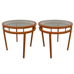 Pair of Mid Century Metal and Glass Occasional Tables.