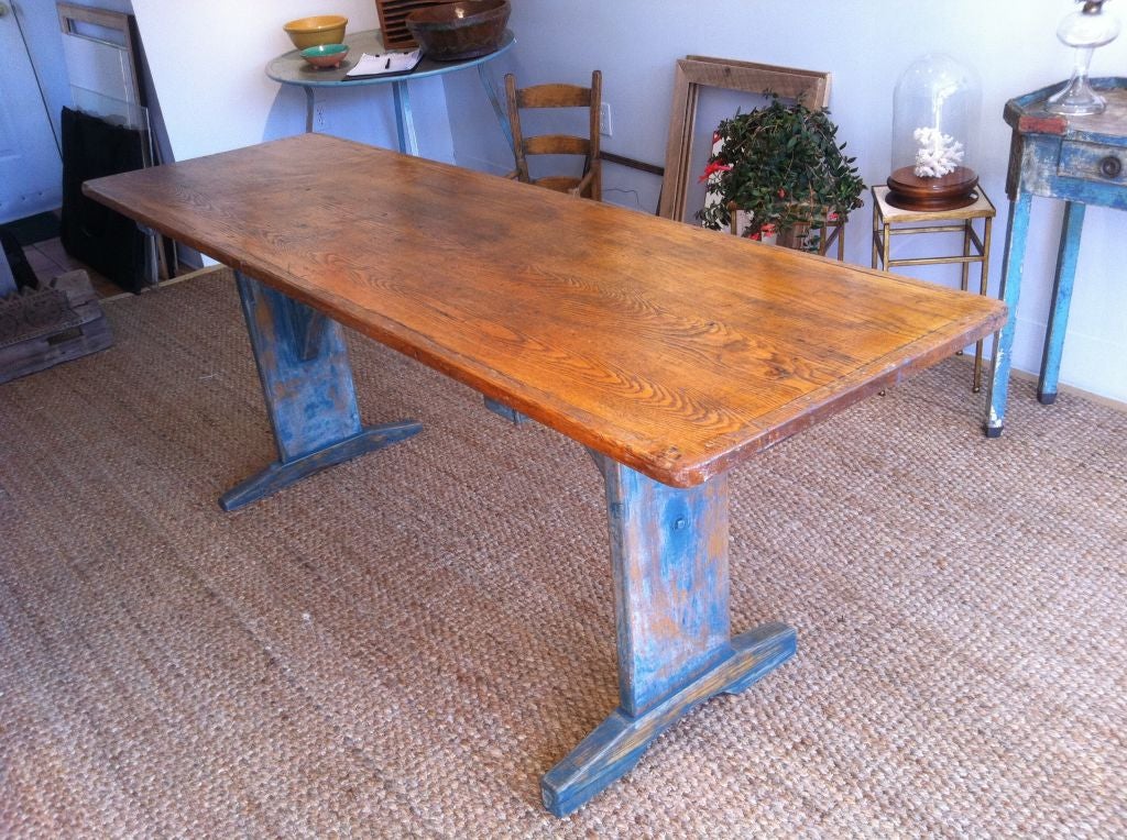 Rare 19th Century Ships Galley Trestle Table