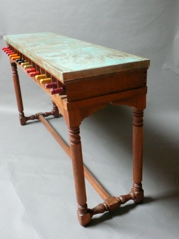 Pine 19th Century Clerks Desk With Copper Top And Wine Rack