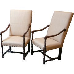 Pair of Louis XIII Style French Provincial Armchairs
