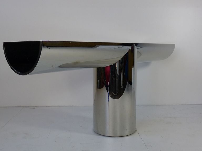 Mid-Century Modern Polished Stainless Steel Console Table